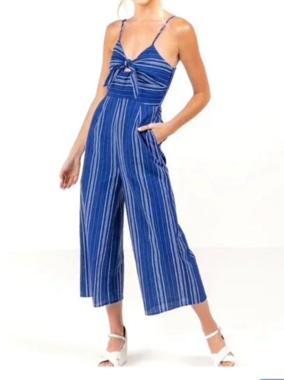 Striped Navy Wide-Leg Jumpsuit Romper w/ Spaghetti Straps Harper Heritage Size M
